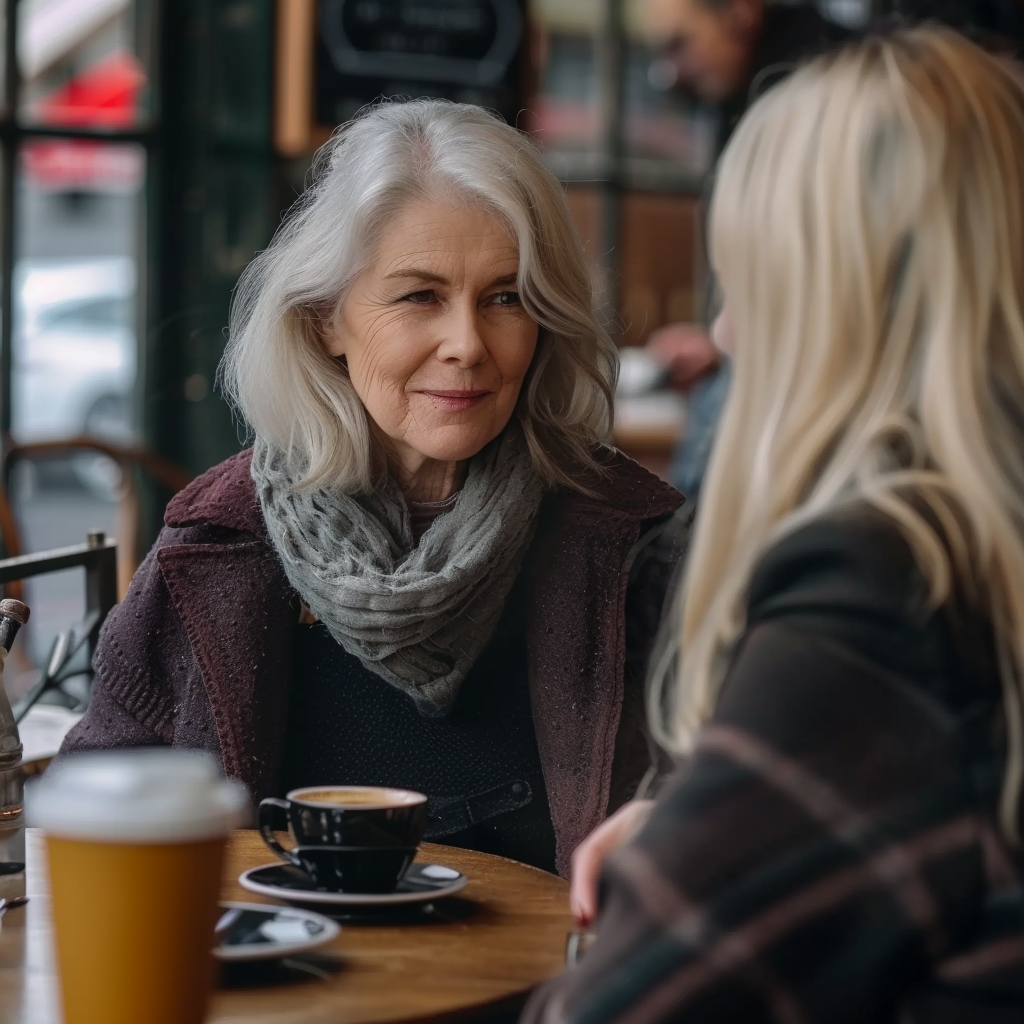 Una mujer mayor tomando café con una mujer más joven | Fuente: Midjourney