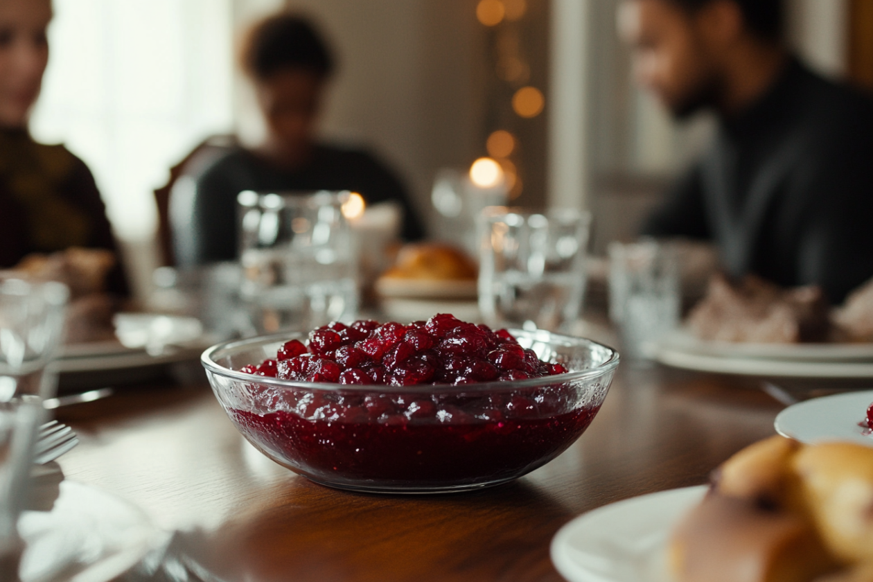 Salsa de arándanos en una mesa | Fuente: Midjourney