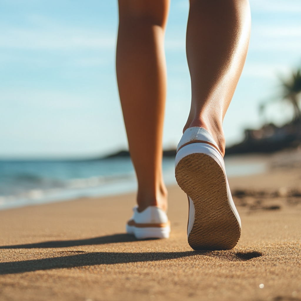 Una mujer paseando por la playa | Fuente: Midjourney