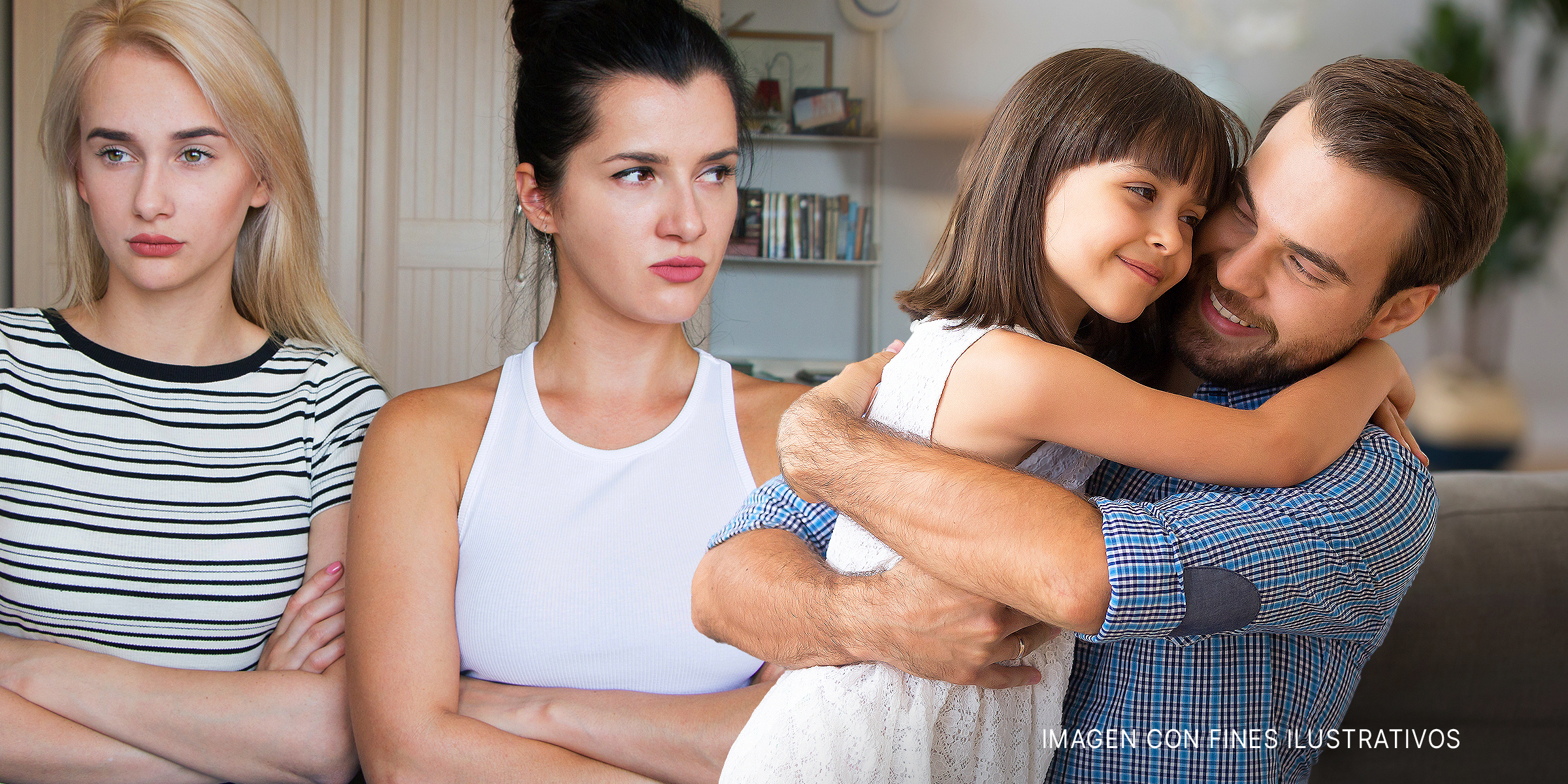 Dos adolescentes molestas mientras un hombre abraza a una pequeña | Foto: Shutterstock