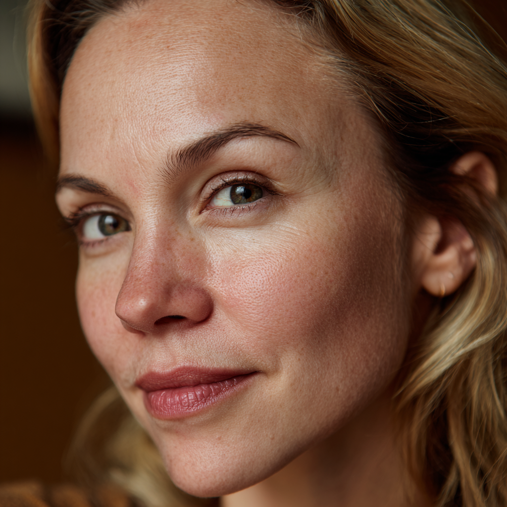 Rostro de una mujer con expresión serena | Fuente: Midjourney