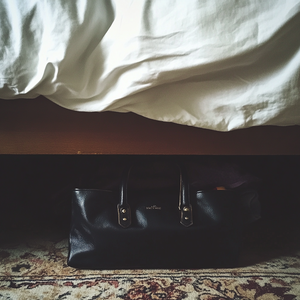 Un bolso negro debajo de una cama | Fuente: Midjourney