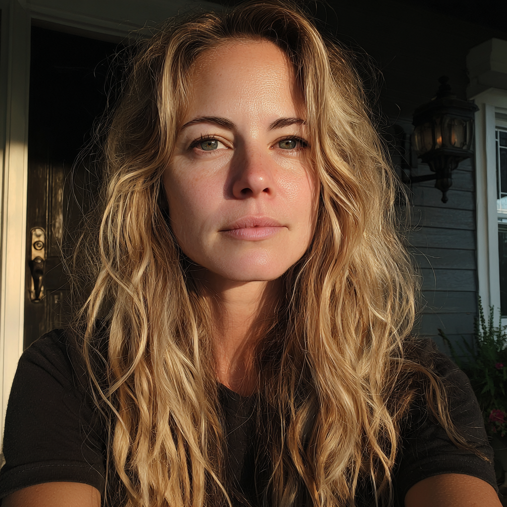 Una donna in piedi su un portico | Fonte: Midjourney