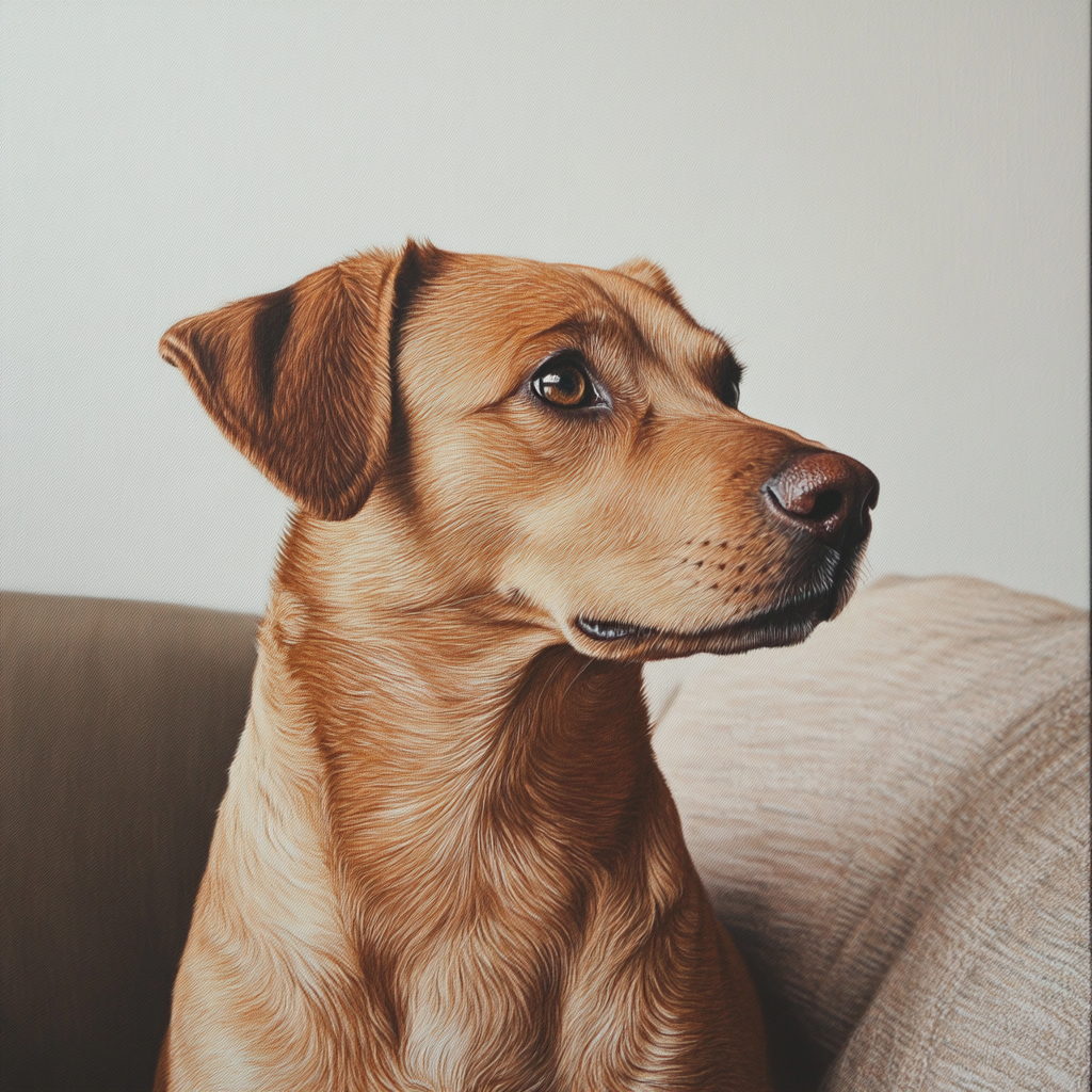 Un perro sentado en un sofá | Fuente: Midjourney