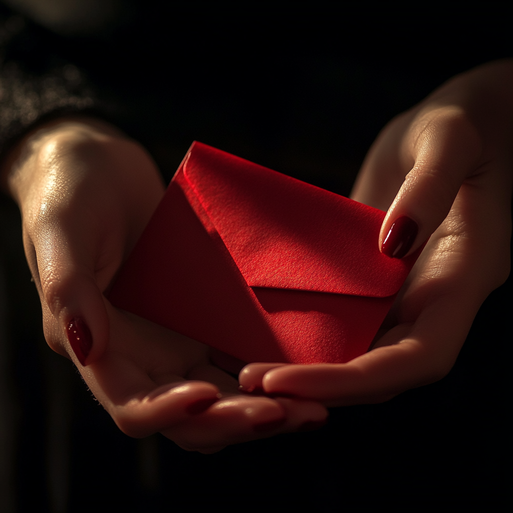 Una mujer con un sobre rojo en la mano | Fuente: Midjourney