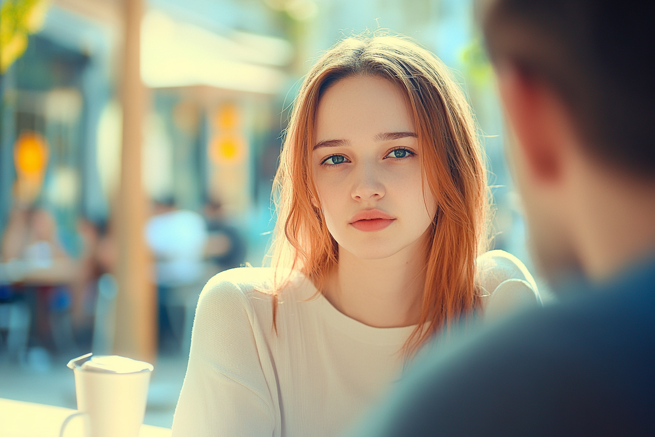 Una chica sentada en un café | Fuente: Midjourney