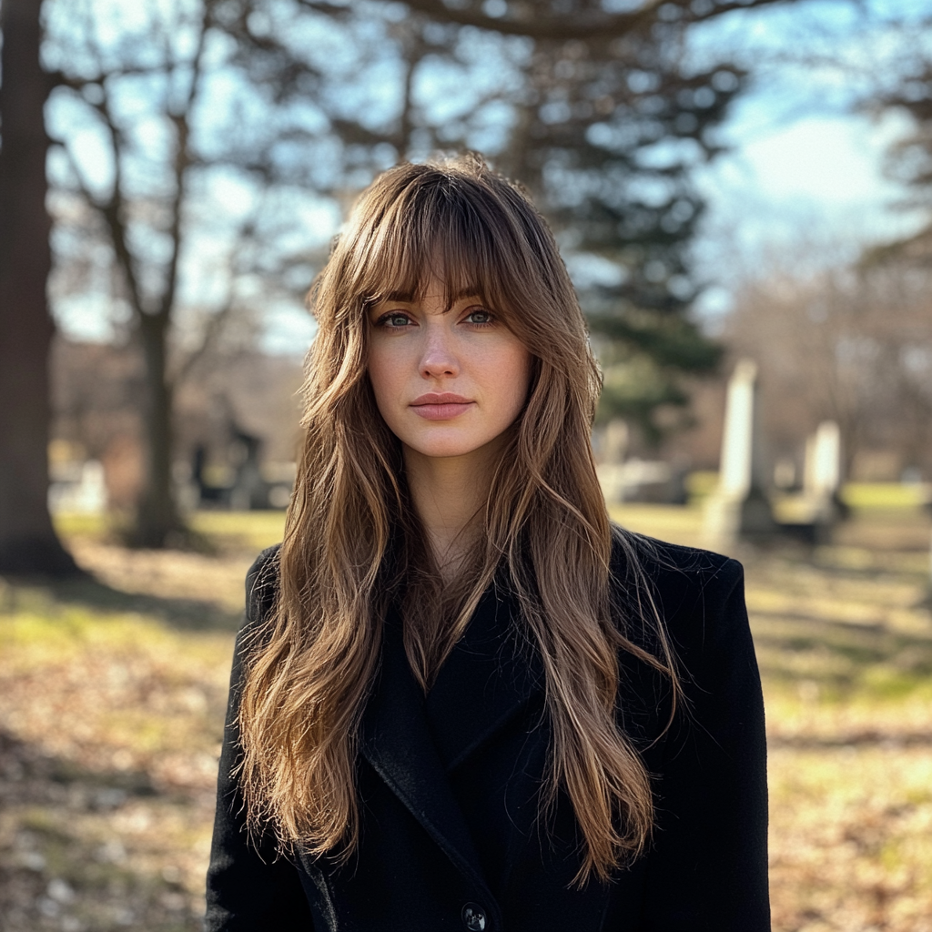 Una mujer de pie en un cementerio | Fuente: Midjourney