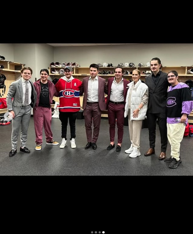 Céline Dion y sus hijos posando con los Montreal Canadiens el 2 de noviembre de 2023 | Fuente: Instagram/celinedion