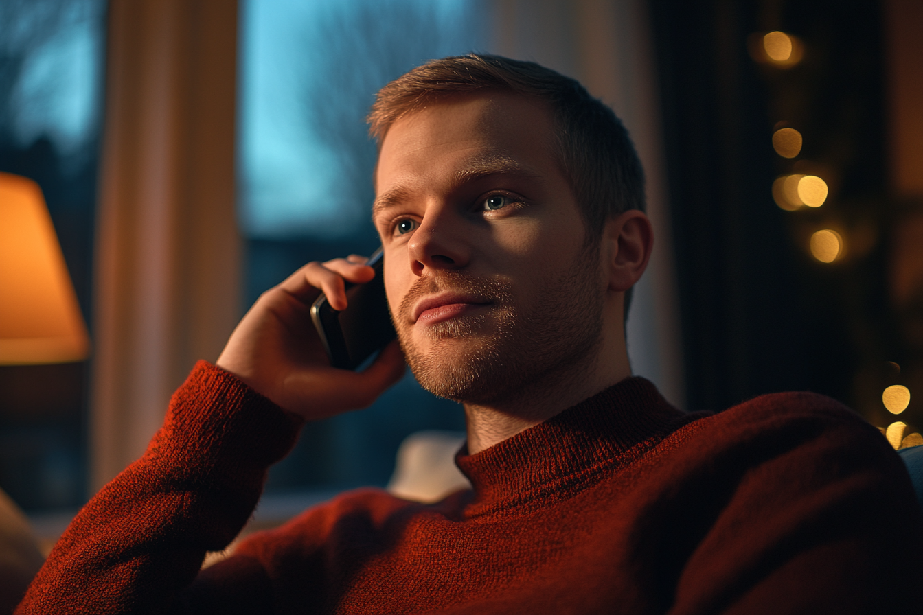 Un hombre hablando con su madre por teléfono | Fuente: Midjourney