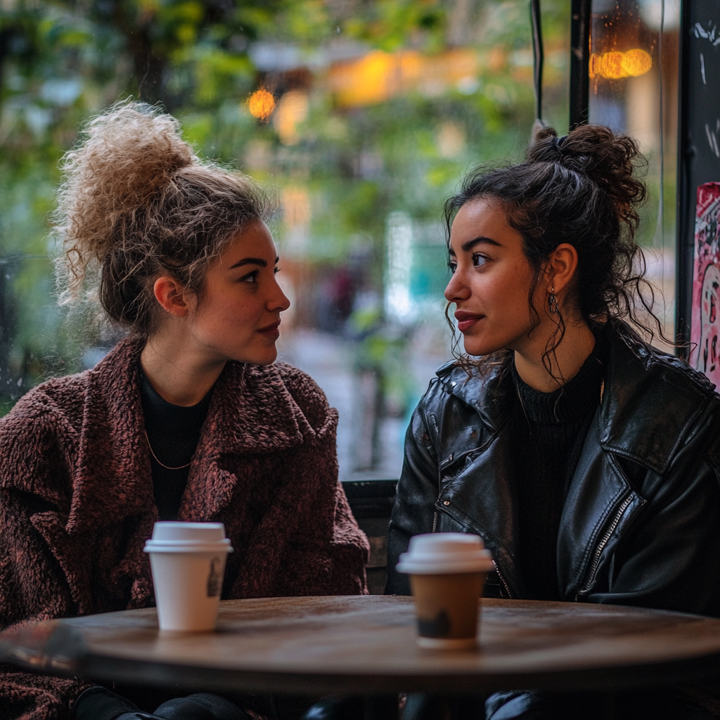 Mujeres conversando mientras toman un café | Fuente: Midjourney