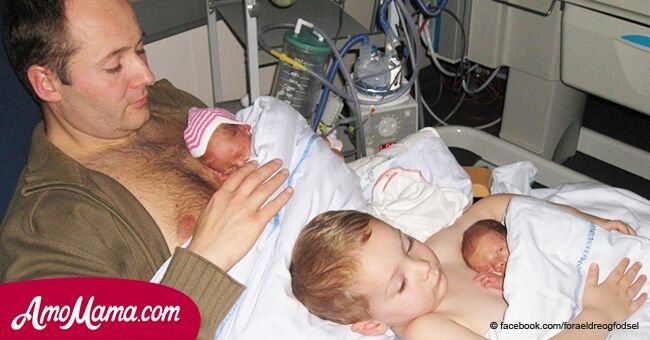 Niño ayuda a papá a calentar a gemelos recién nacidos y la gente captó el momento (foto)