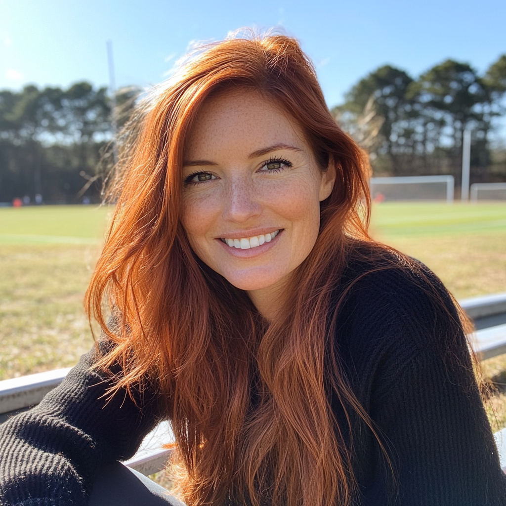 Una mujer sonriente con un jersey negro | Fuente: Midjourney