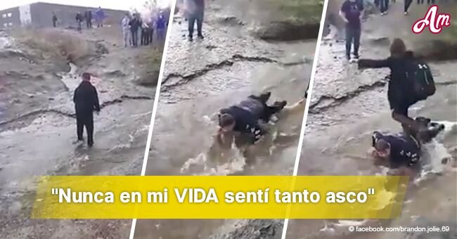 Obligan a compañero con parálisis cerebral a acostarse en el río helado para usarlo como puente