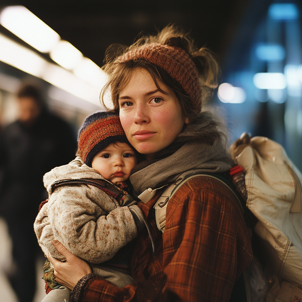 Lilly y Matthew de pie en la estación de tren | Fuente: Midjourney