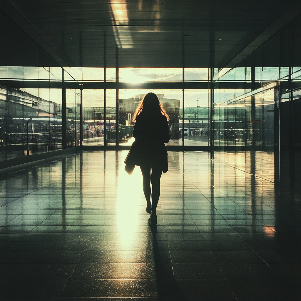 Una mujer caminando por un aeropuerto | Fuente: Midjourney