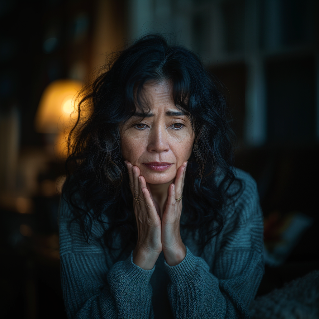 Mujer asiática de mediana edad con aspecto desolado | Foto: Midjourney
