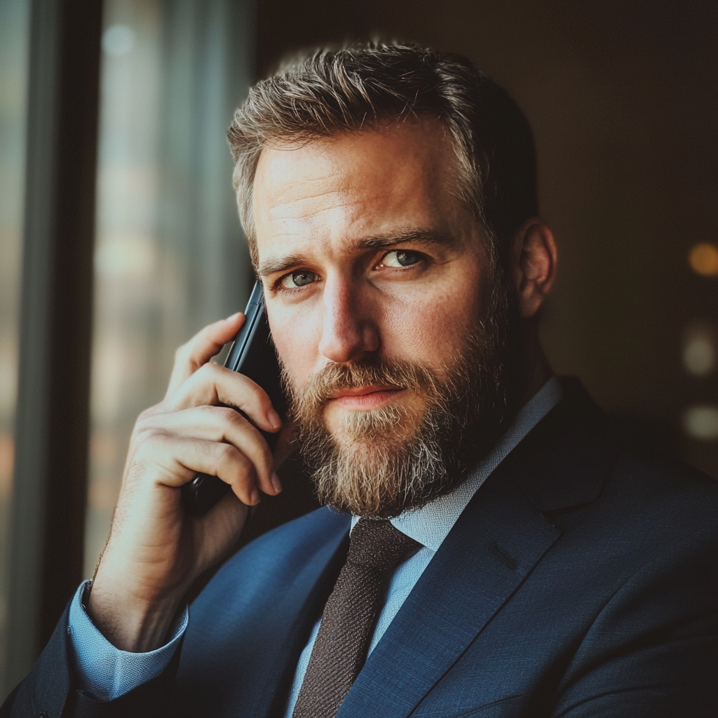 Primer plano de un abogado hablando por teléfono | Fuente: Midjourney