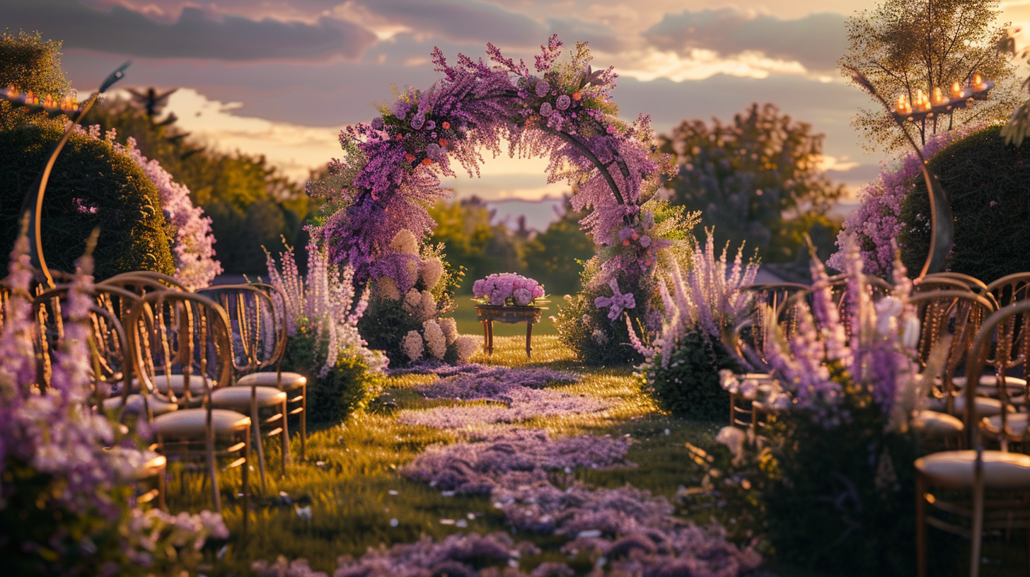 Un impresionante montaje de boda con temática de jardín | Fuente: Midjourney