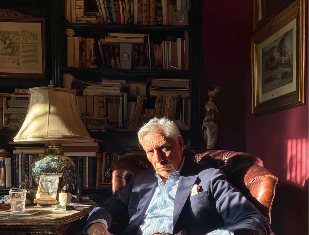 Un uomo anziano e arrabbiato che indossa un abito blu scuro | Fonte: Midjourney