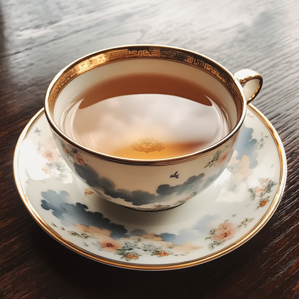 Una taza de té sobre una mesa | Fuente: Midjourney
