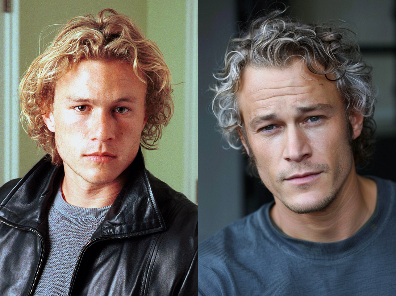 Heath Ledger en 2000 | Imagen de AI de Heath Ledger en la vejez | Fuente: Getty Images | Midjourney