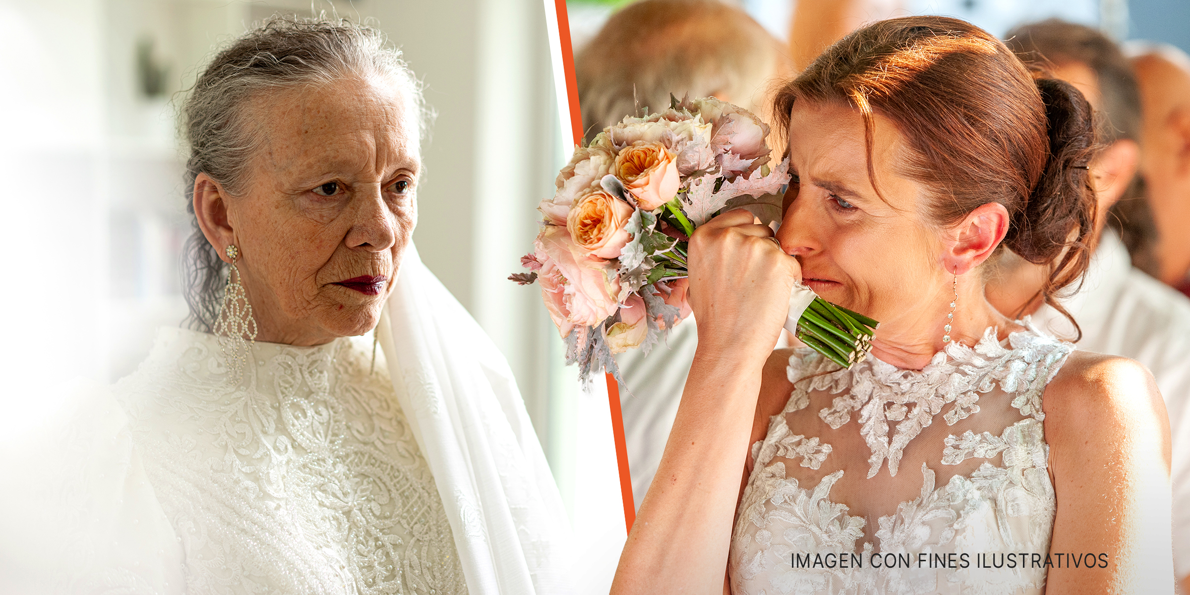 Mujer mayor vestida de novia | Joven novia llorando | Foto: Getty Images