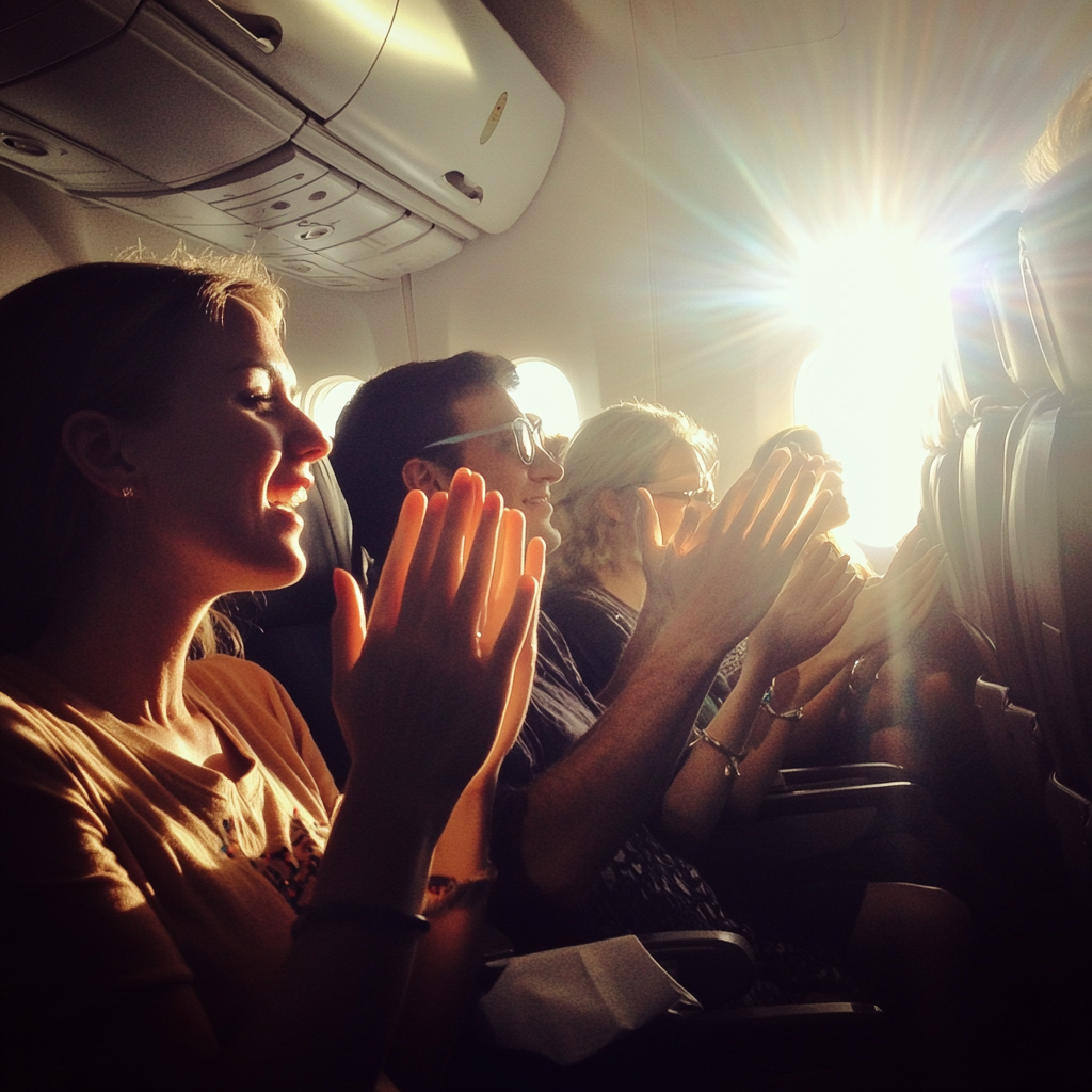 Gente aplaudiendo en un vuelo | Fuente: Midjourney