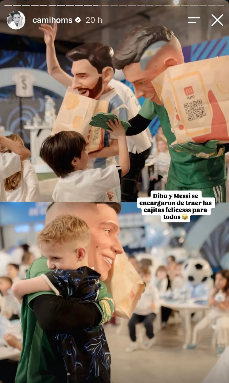 Bautista, hijo de Cami Homs y Rodrigo de Paul, compartiendo con los invitados durante la cebración de su cumpleaños número 5 | Fuente: Instagram Stories/camihoms