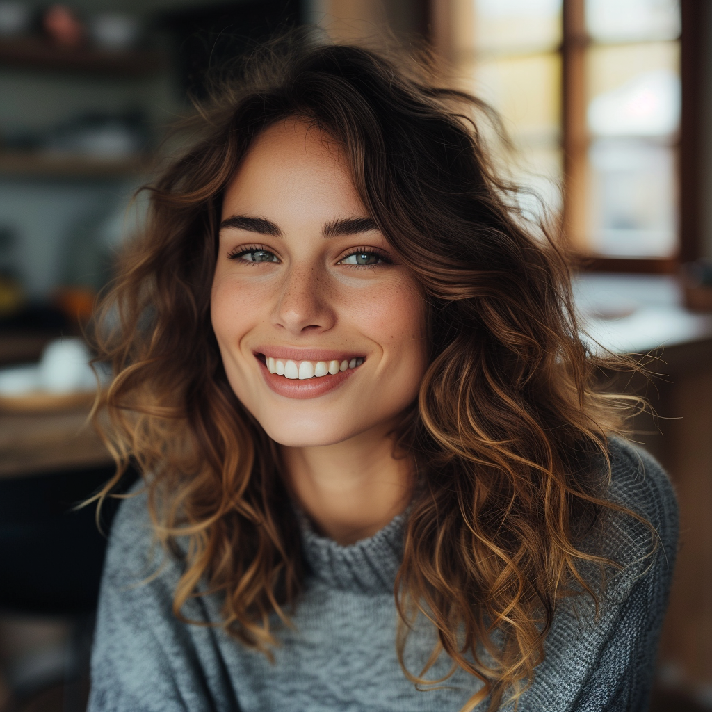 Primer plano de una mujer sonriente | Fuente: Midjourney