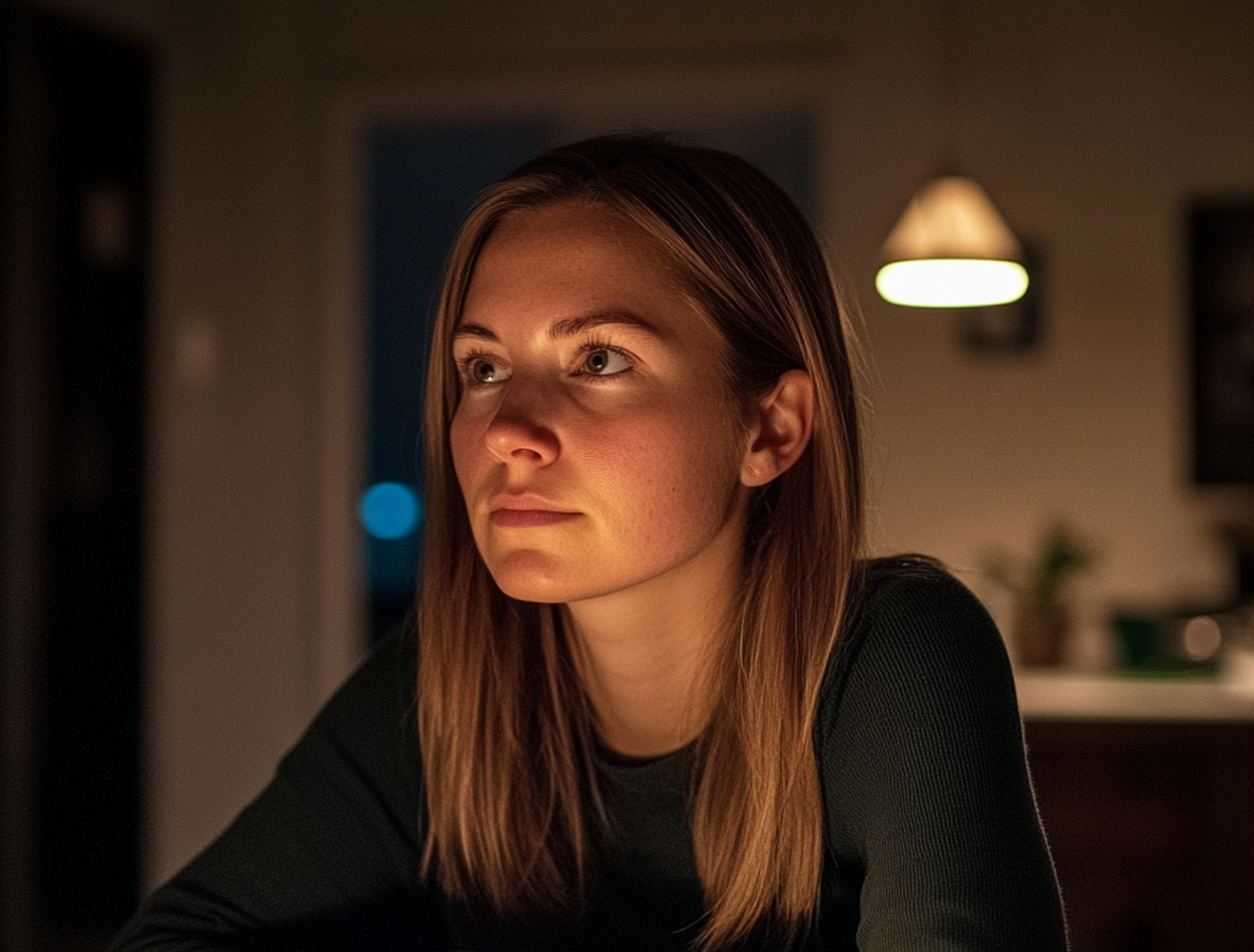 Una mujer pensativa sentada a la mesa del comedor | Fuente: Midjourney