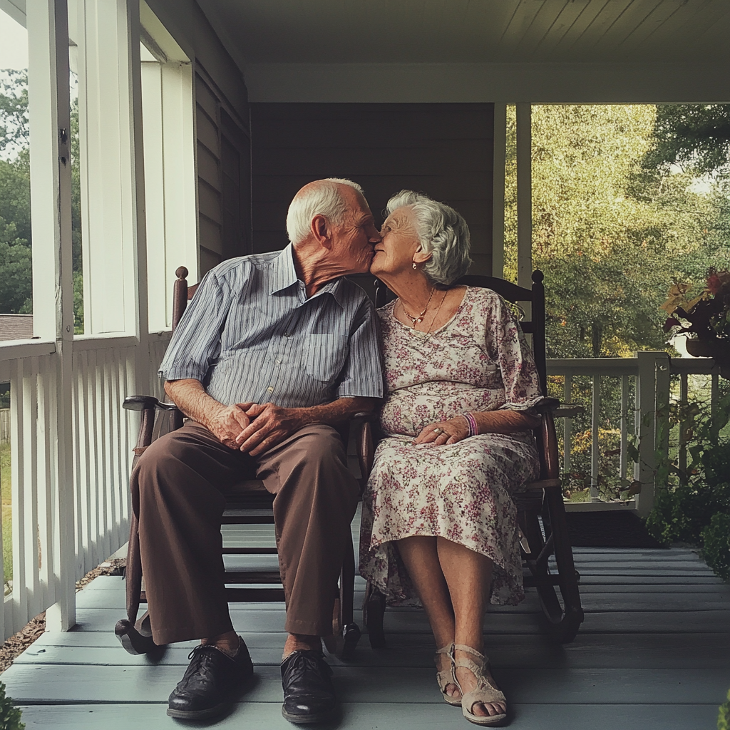 Un abuelo dando un beso a la abuela | Fuente: Midjourney