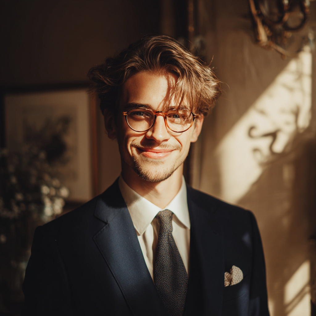 Un hombre sonriente con un traje azul marino | Fuente: Midjourney