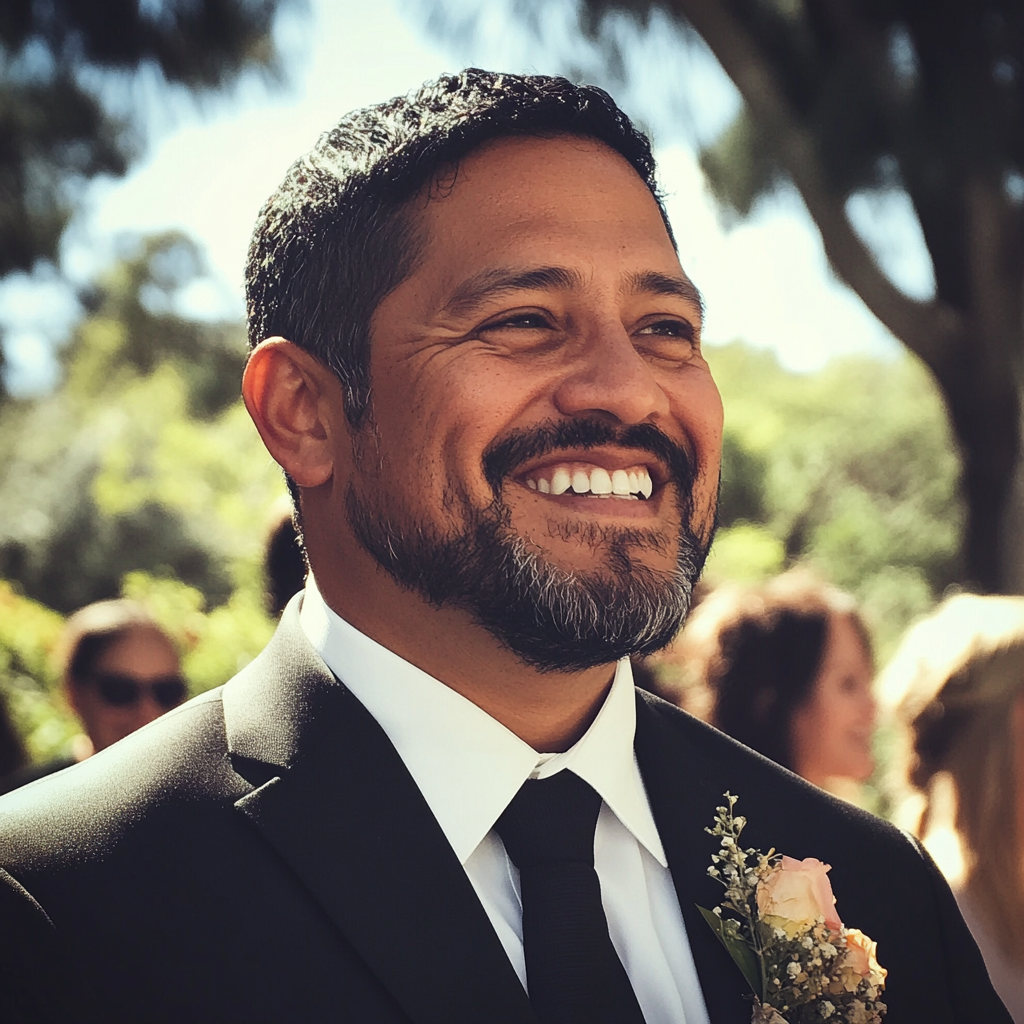 Un sonriente oficiante de bodas | Fuente: Midjourney
