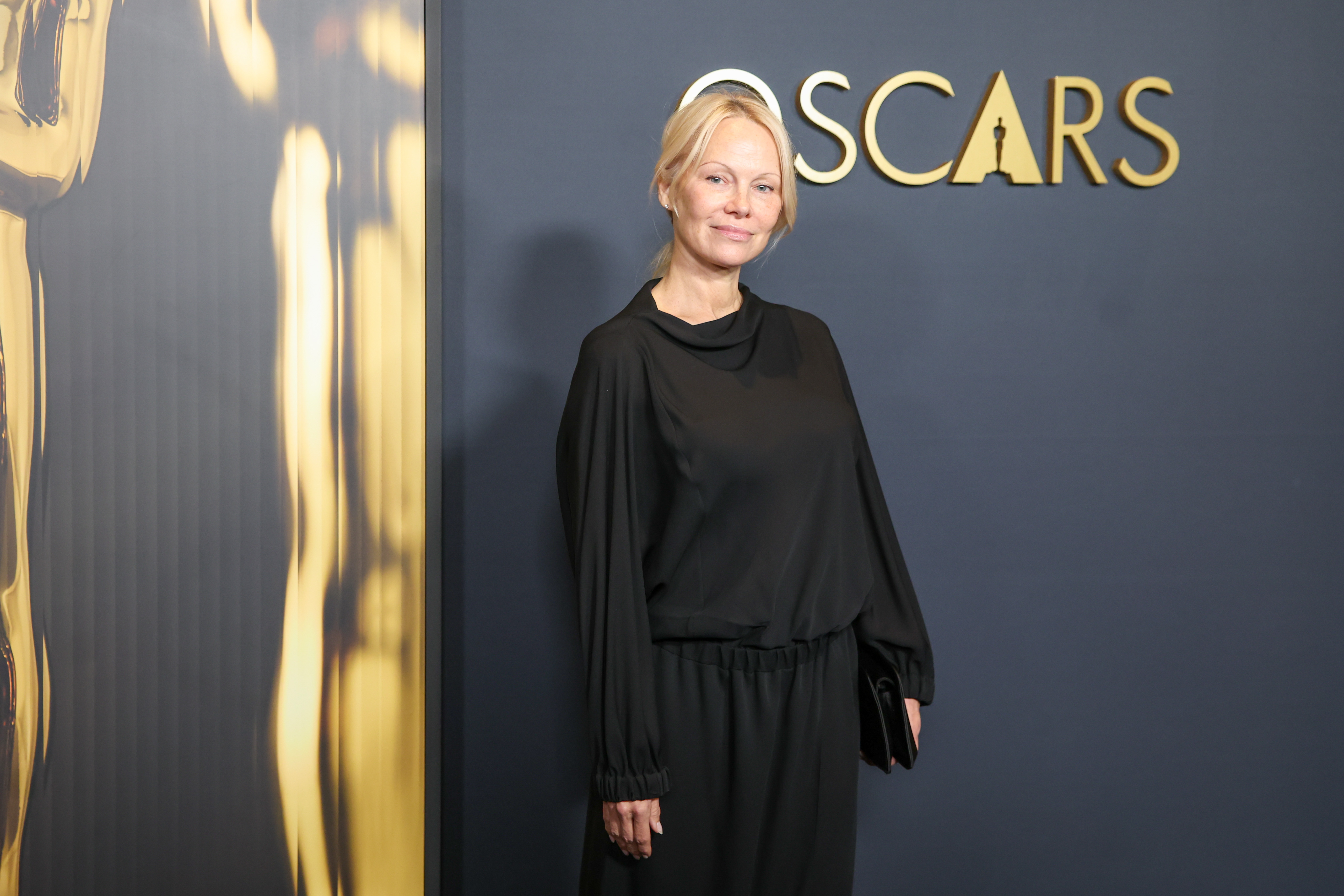 Pamela Anderson fotografiada en la alfombra roja de la 15ª edición de los Governors Awards el 17 de noviembre de 2024, en Los Ángeles, California. | Fuente: Getty Images