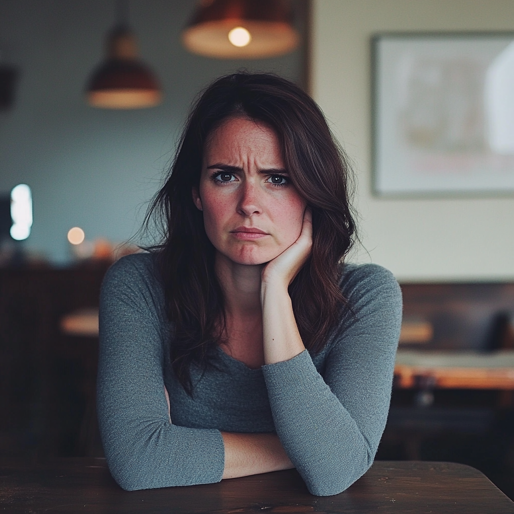 Una mujer sentada a la mesa | Fuente: Midjourney