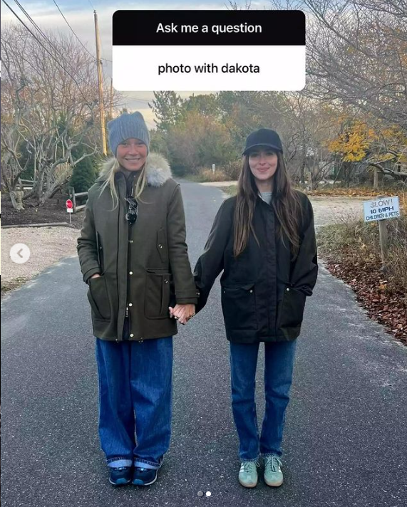 Captura de pantalla de Gwyneth Paltrow y Dakota Johnson tomadas de la mano, fechada en noviembre de 2023 | Fuente: Instagram/etalkctv