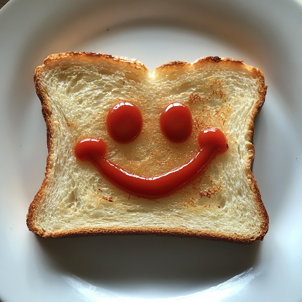 Una cara sonriente sobre una rebanada de pan tostado | Fuente: Midjourney
