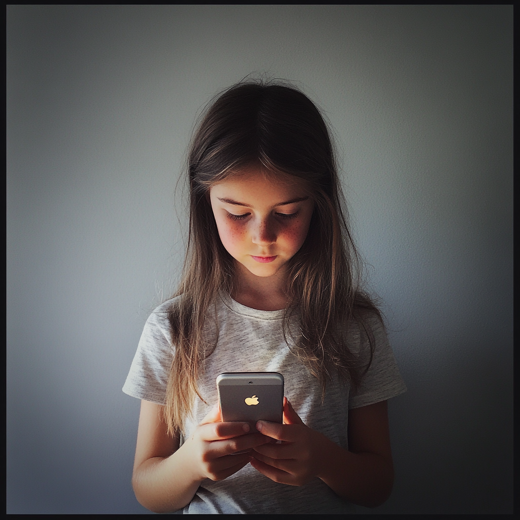 Una niña con un iPhone en la mano | Fuente: Midjourney