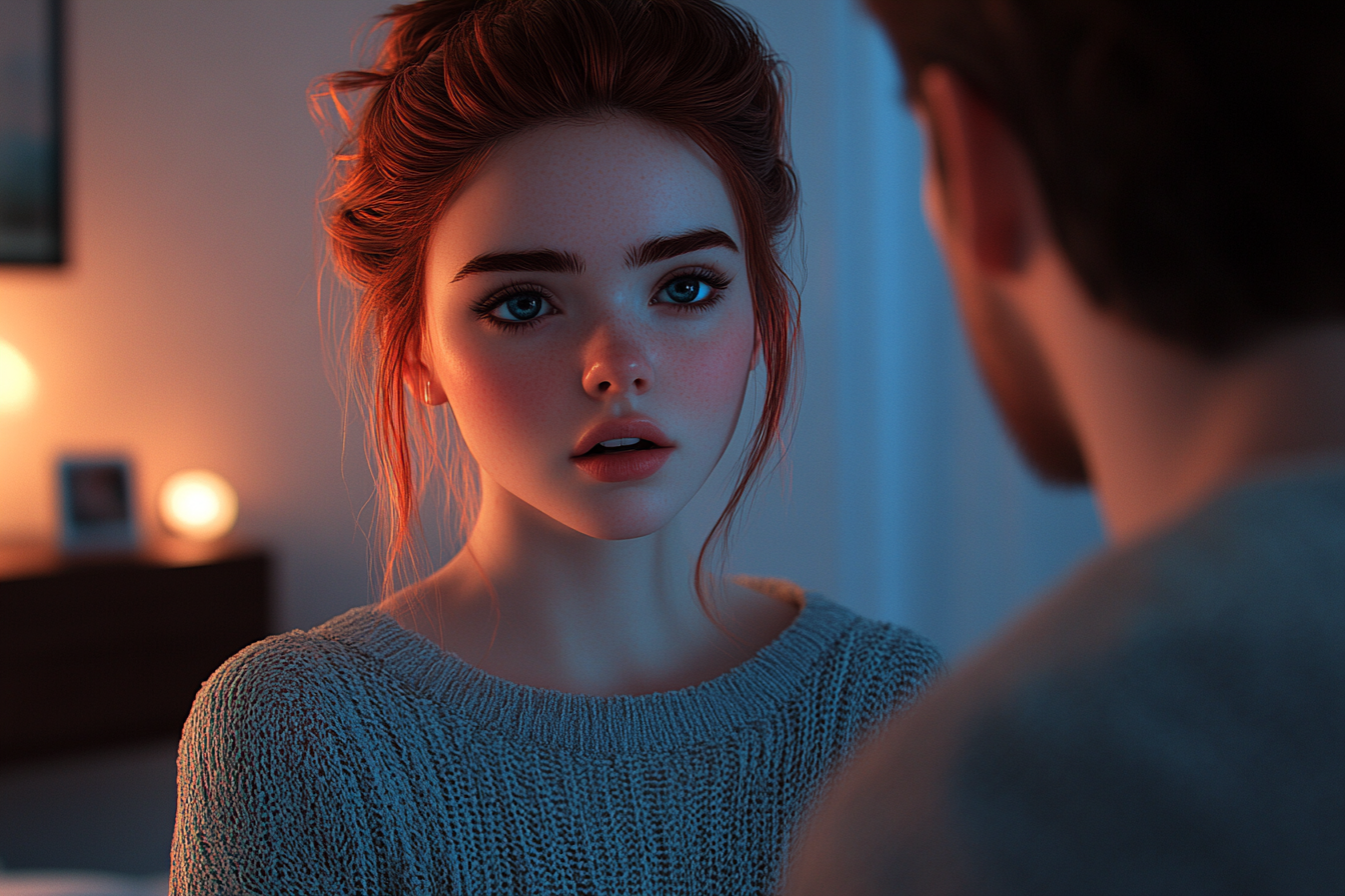 Una mujer hablando con su esposo por la noche | Fuente: Midjourney
