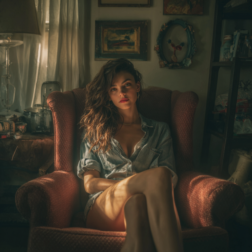 Una mujer sentada en un sillón | Fuente: Midjourney