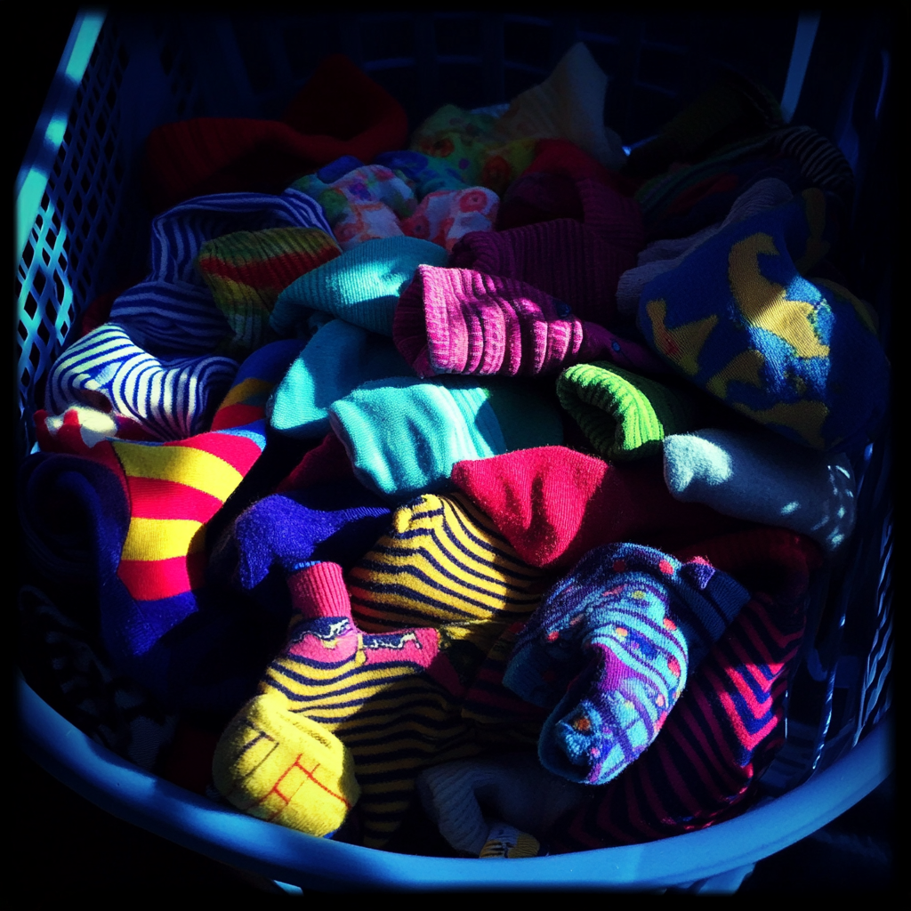 Calcetines en un cesto de la ropa sucia | Fuente: Midjourney