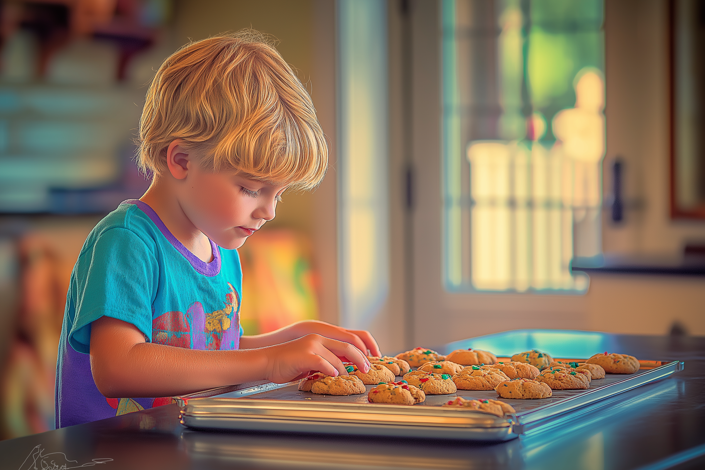 Un niño tocando unas galletas | Fuente: Midjourney