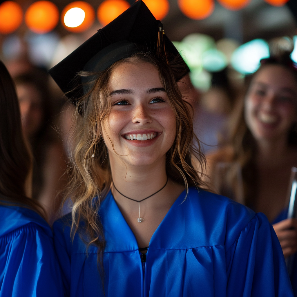 Una joven en su fiesta de graduación | Fuente: Midjourney