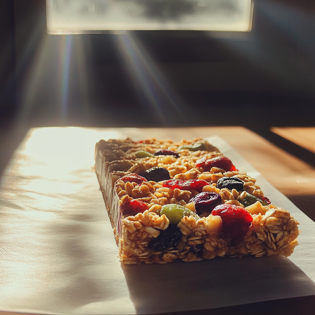 Una barrita de cereales en un trozo de papel | Fuente: Midjourney
