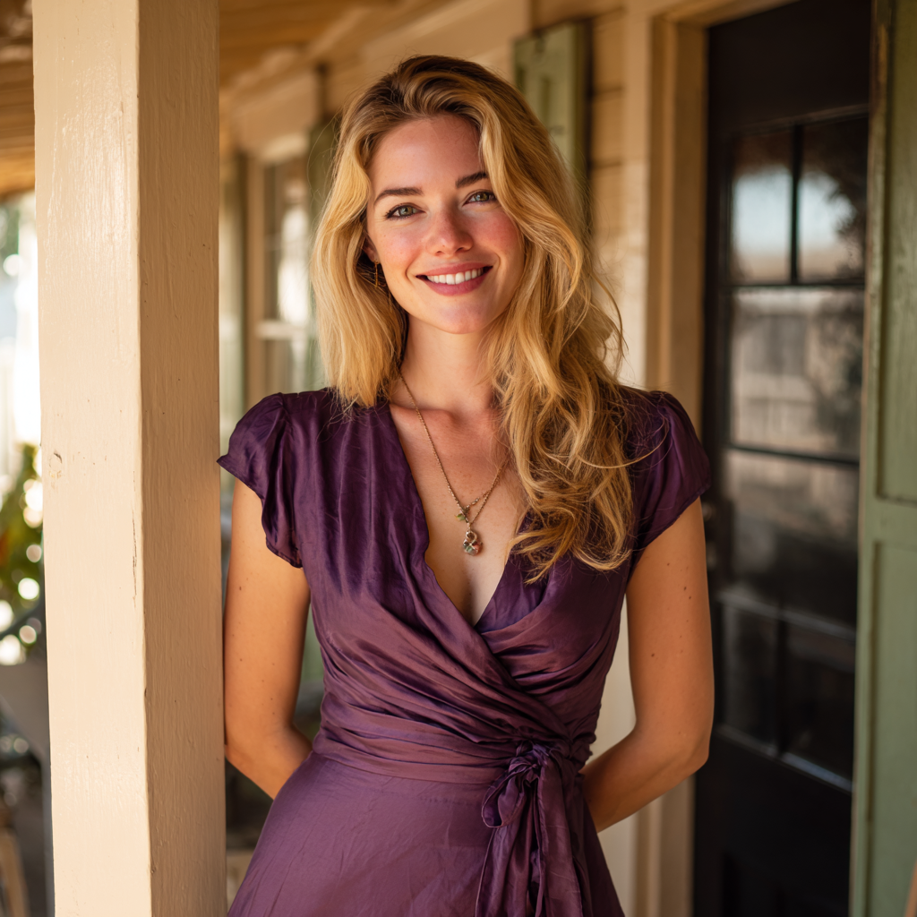 Una donna in piedi su un portico | Fonte: Midjourney