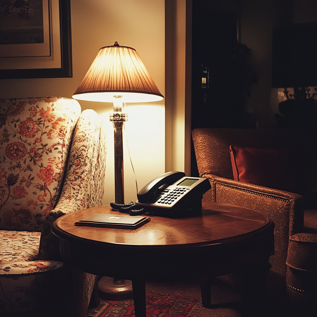 Un teléfono fijo sobre una mesa | Fuente: Midjourney