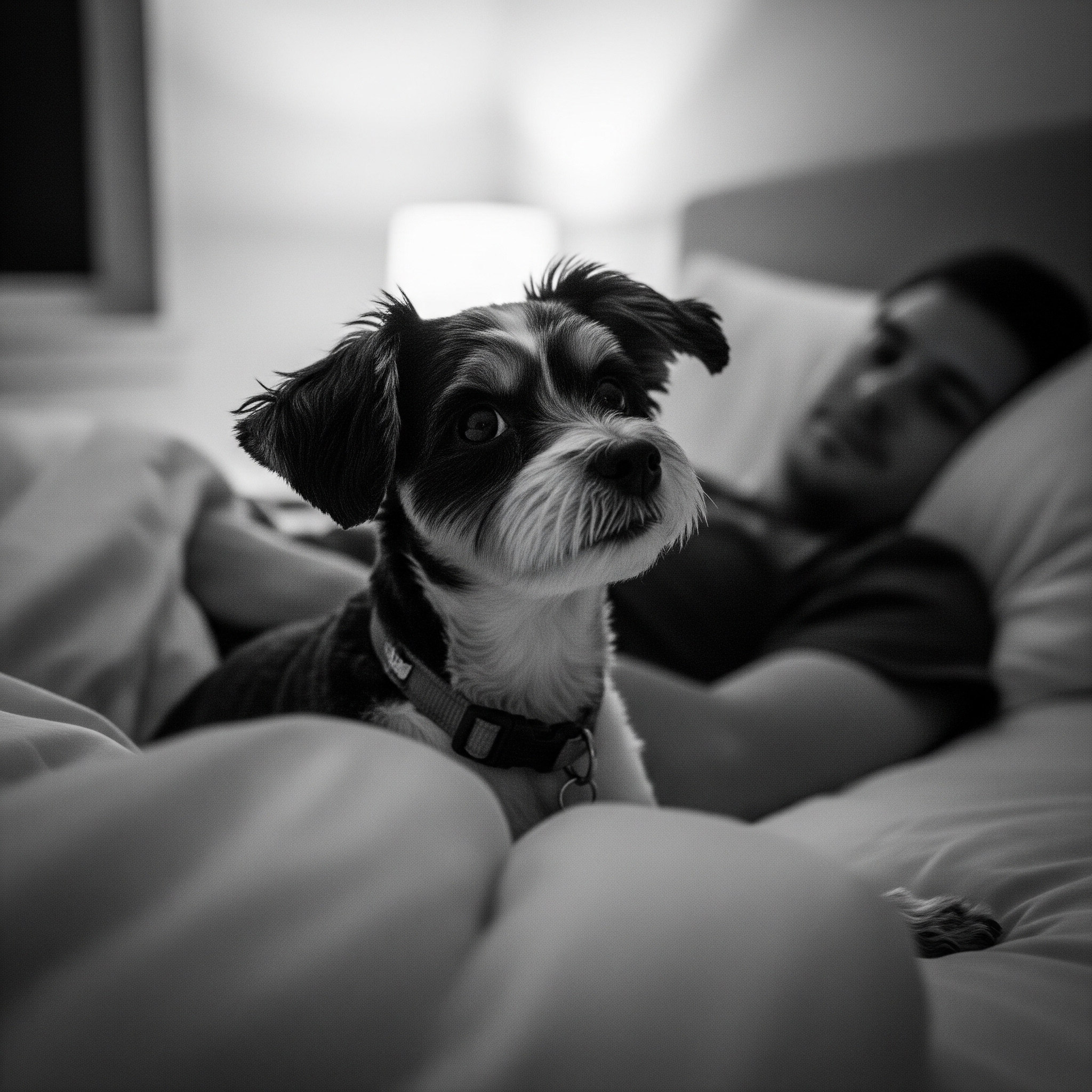 Un perro tumbado en la cama con su dueño | Fuente: Géminis