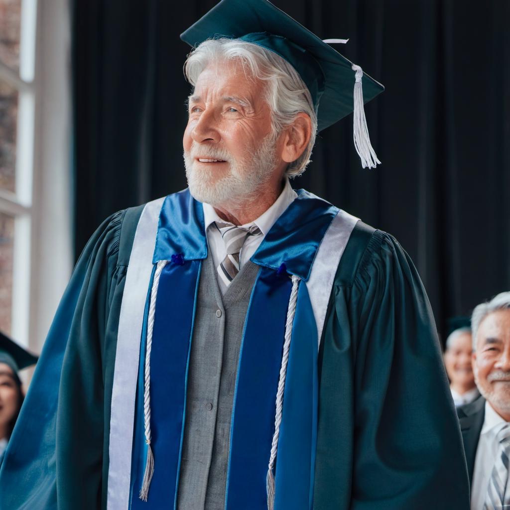 John camina hacia el escenario para recoger su diploma el día de su graduación | Fuente: Midjourney