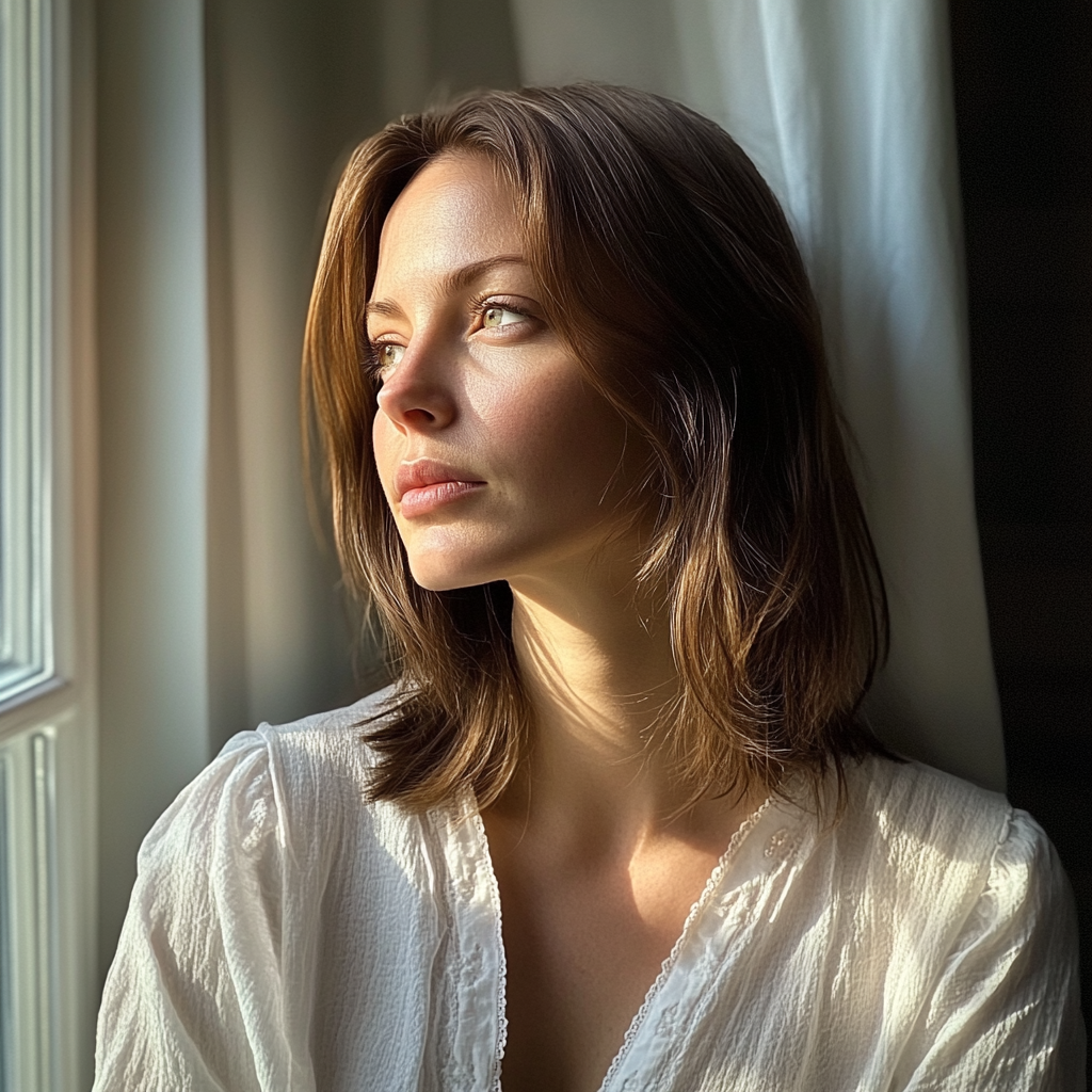 Una mujer junto a una ventana | Fuente: Midjourney