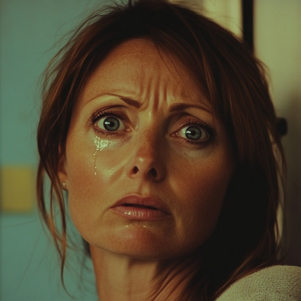 Una mujer conmocionada y con los ojos llenos de lágrimas | Fuente: Midjourney